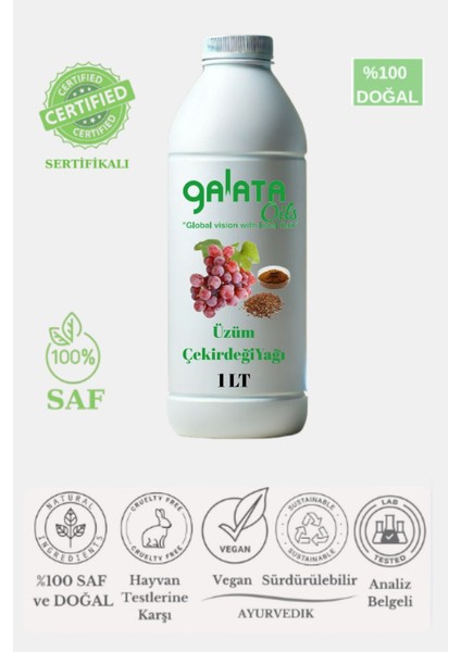 Üzüm Çekirdeği Yağı %100 Saf ve Doğal Soğuk Sıkım 1 Lt ( Cilt ve Saç Bakımı)