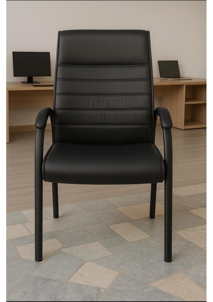 Starline Sabit Ayaklı Bekleme Koltuğu – Bel Destekli, Ergonomik Deri Ofis Misafir Koltuğu