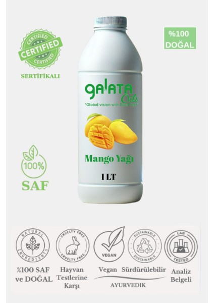 Mango Yağı Soğuk Sıkım %100 Saf ve Doğal Vegan 1 Lt ( Cilt ve Saç Bakımı)