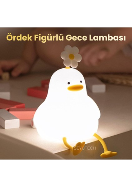 Ördek Figürlü Renkli Şarj Edilebilir Dokunmatik Gece Lambası Çocuk Bebek Hediyelik Lamba