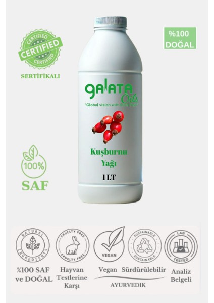 Kuşburnu Yağı %100 Saf ve Doğal Soğuk Sıkım 1 Lt ( Cilt ve Saç Bakımı)