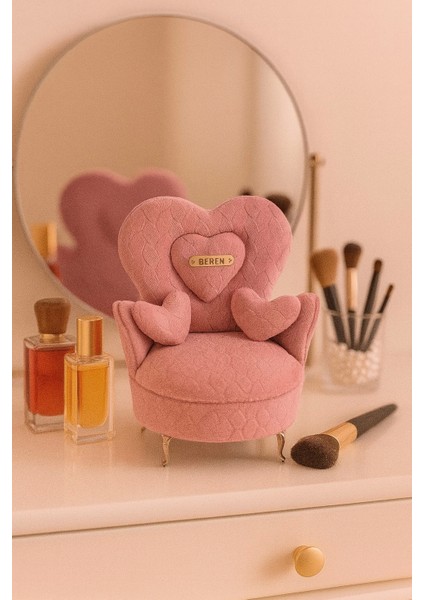 Berjer Figürlü Kadife Desenli Takı Bijuteri Mücevher Kutusu Biblo 16cm Pembe Ithal Ürün