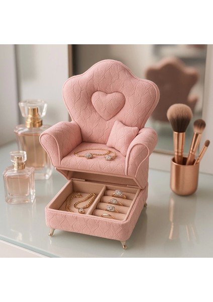 Berjer Figürlü Kadife Desenli Takı Bijuteri Mücevher Kutusu Biblo 15cm Pembe Ithal Ürün modelleri