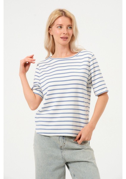 Kadın Çizgili Tişört Oversize T-Shirt