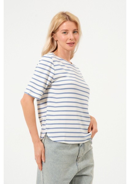 Kadın Çizgili Tişört Oversize T-Shirt modelleri