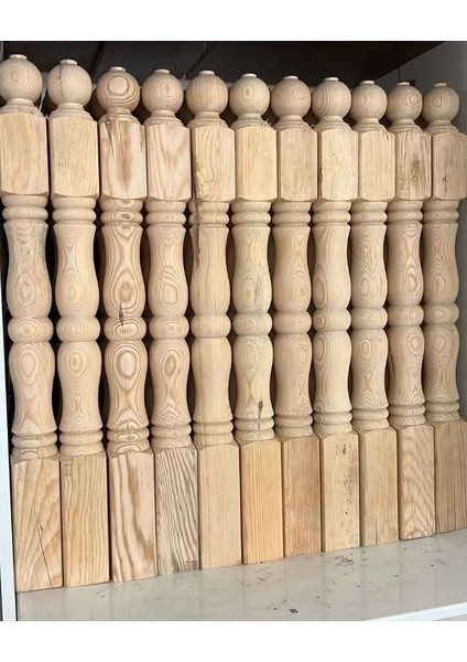 Ahşap Merdiven Baba – 95 cm Çam Dekoratif Başlangıç ve Bitiş Direği (15’li Set)