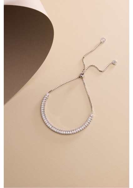 925 Ayar Gümüş Rodyum Kaplama Ayarlanabilir Asansörlü Su Yolu Sıralı Baget Taşlı Bileklik fiyatları