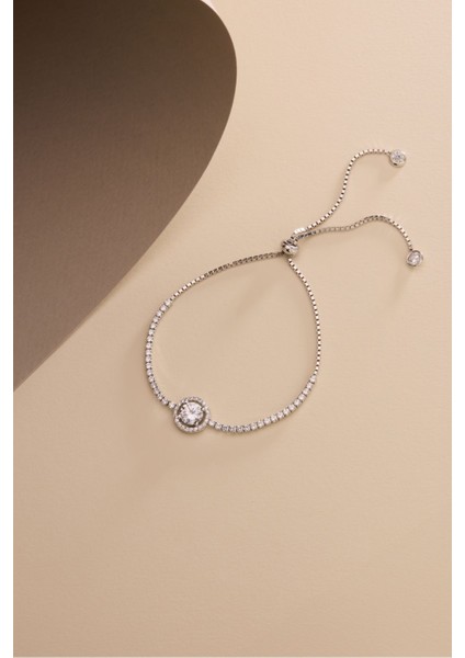 925 Ayar Gümüş Rodyum Kaplama Ayarlanabilir Asansörlü Su Yolu 7 mm Yuvarlak Tektaş Model Bileklik