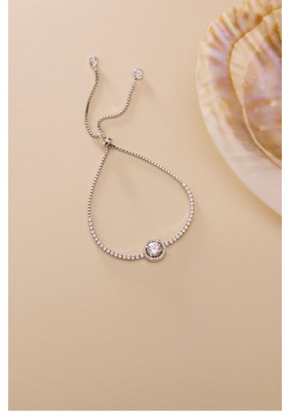 925 Ayar Gümüş Rodyum Kaplama Ayarlanabilir Asansörlü Su Yolu 7 mm Yuvarlak Tektaş Model Bileklik indirimleri