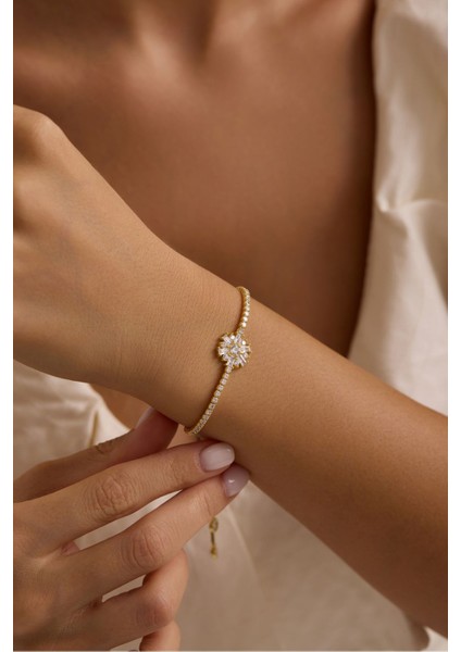 925 Ayar Gümüş Gold Kaplama Ayarlanabilir Asansörlü Su Yolu Çiçek Model Bileklik modelleri