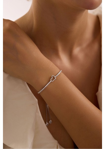 925 Ayar Gümüş Rodyum Kaplama Ayarlanabilir Asansörlü Su Yolu Kalp Model Bileklik indirimleri