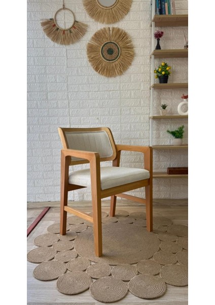 Concept Istanbul Sandalye Teddy Krem Kumaş Naturel Ahşap Sandalye
