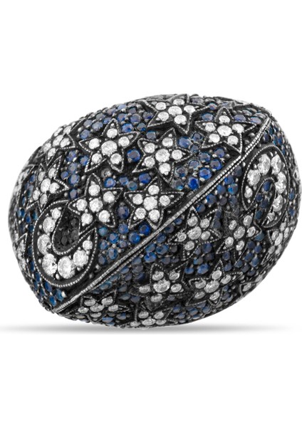 3.8 Karat Pırlanta Safir Yüzük, Ay Yıldız Figürlü, Gerçek Pırlanta, Sertifikalı Mücevher fırsatları