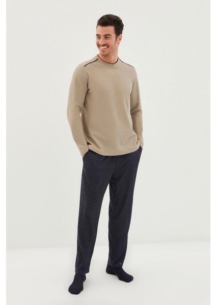 3'lü Triko Roblu Yarım Waffle Desenli Pamuk Pijama Takımı modelleri