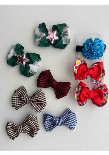 Kız Çocuk Saç Tokası Seti 9’lu – Kurdele Fiyonk Desenli Renkli modelleri