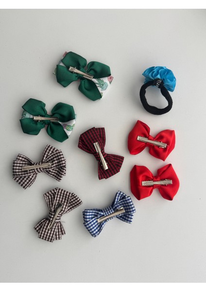 Kız Çocuk Saç Tokası Seti 9’lu – Kurdele Fiyonk Desenli Renkli