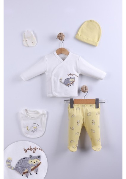 Organik Pamuklu Gökkuşagı Nakışlı 5li Hastane Çıkışı Seti Yeni Doğan