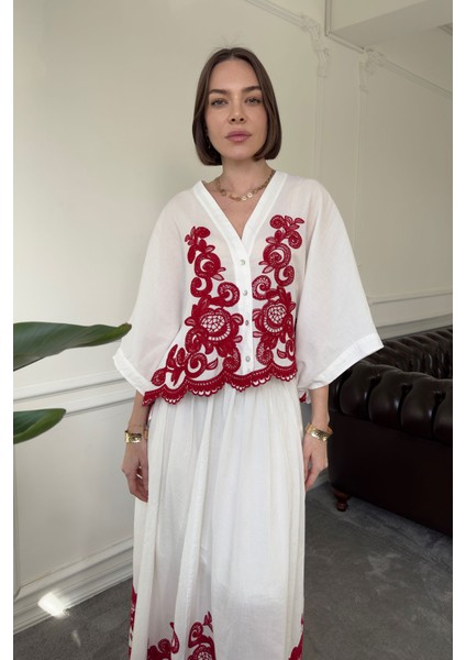 Nakışlı Bolero Etekli Takım- Bordo modelleri