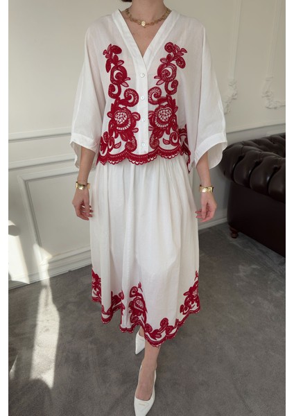 Nakışlı Bolero Etekli Takım- Bordo fırsatları