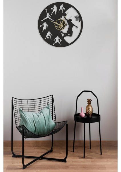 Dekoratif Duvar Saati Mat Siyah Ahşap Mdf 38X38CM Spor Basketbol Tasarım modelleri