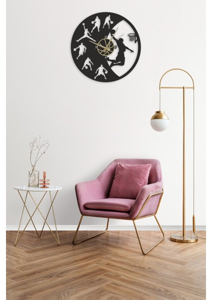Dekoratif Duvar Saati Mat Siyah Ahşap Mdf 38X38CM Spor Basketbol Tasarım fırsatları