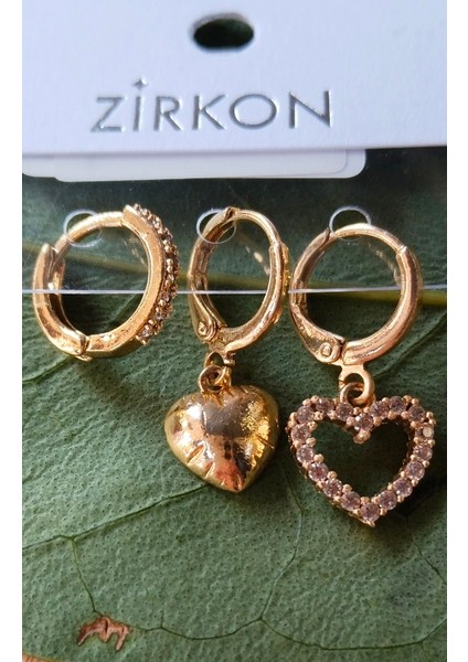 Gold Renk Lüks Gösterişli Figürlü Üçlü Küpe