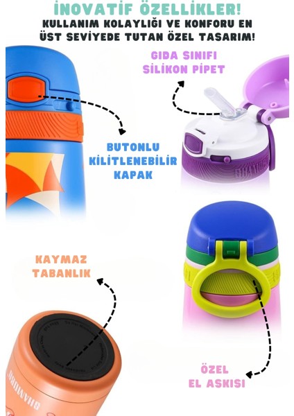Yeni Koleksiyon 350ML Pipetli Kilitlenebilir Kapaklı Paslanmaz Çelik Çocuk Termos 6 Saat Sıcak/soğuk fiyatları