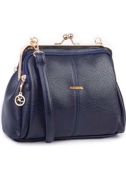 Burslu Klipsli Vintage Omuz ve Çapraz Çanta (23X20 cm Ebatlarındadır) Lacivert Victoria