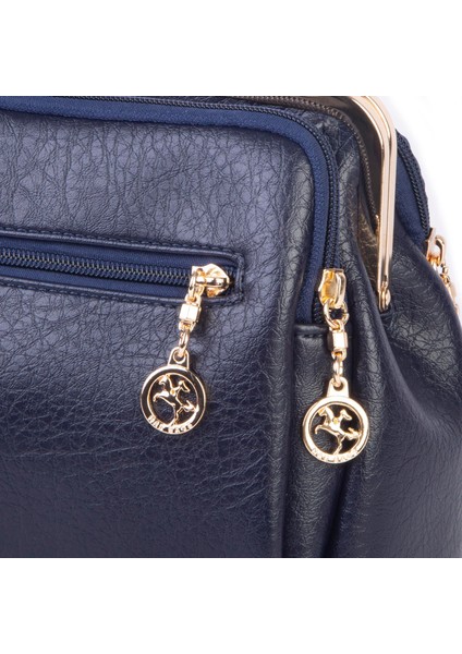 Burslu Klipsli Vintage Omuz ve Çapraz Çanta (23X20 cm Ebatlarındadır) Lacivert Victoria modelleri