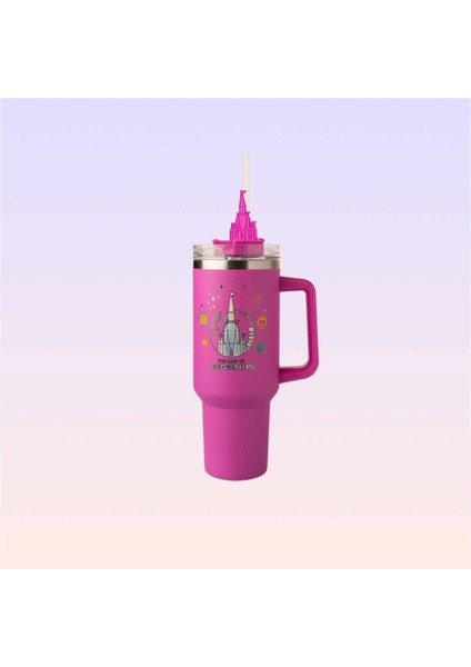 Chateau Baskılı Pembe Termos