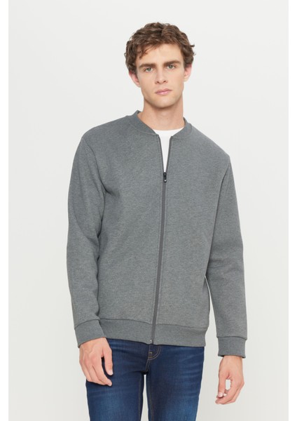 Erkek Antrasit-melanj Standart Fit Normal Kesim Içi Polarlı 3 Iplik Kolej Yaka Pamuklu Sweatshirt