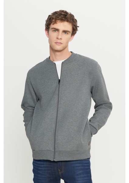 Erkek Antrasit-melanj Standart Fit Normal Kesim Içi Polarlı 3 Iplik Kolej Yaka Pamuklu Sweatshirt modelleri