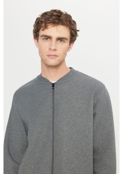 Erkek Antrasit-melanj Standart Fit Normal Kesim Içi Polarlı 3 Iplik Kolej Yaka Pamuklu Sweatshirt fırsatları