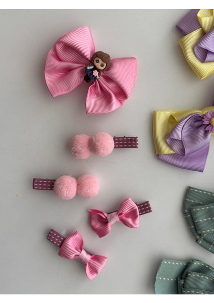 Kız Çocuk Saç Tokası Seti 9’lu – Kurdele Fiyonk Desenli Renkli fiyatları