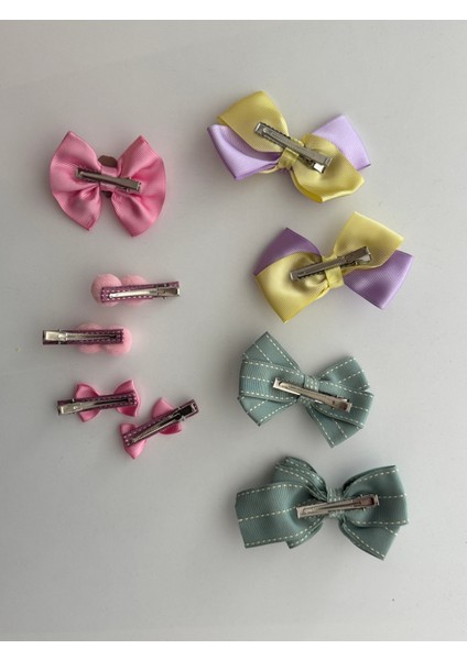 Kız Çocuk Saç Tokası Seti 9’lu – Kurdele Fiyonk Desenli Renkli