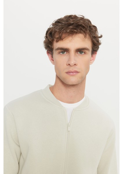 Erkek Bej Standart Fit Normal Kesim Içi Polarlı 3 Iplik Kolej Yaka Pamuklu Sweatshirt Ceket fırsatları