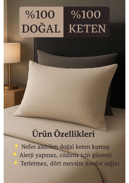 Doğal Keten Dokunuşuyla Derin Uyku: %100 Keten Pamuk 2’li Yastık Kılıfı (50X70 Cm)