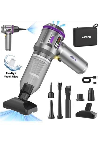 100W 16 Bin Pa Vakum Çekim Gücü Kablosuz Araba Oto Süpürgesi ve Üfleme Makinası Şarjlı