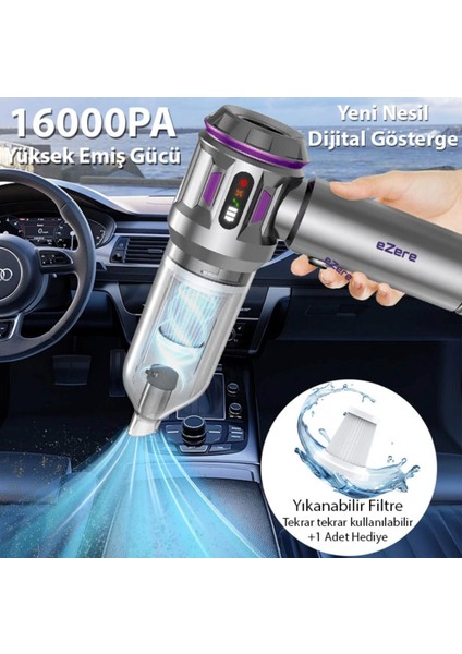 100W 16 Bin Pa Vakum Çekim Gücü Kablosuz Araba Oto Süpürgesi ve Üfleme Makinası Şarjlı fırsatları