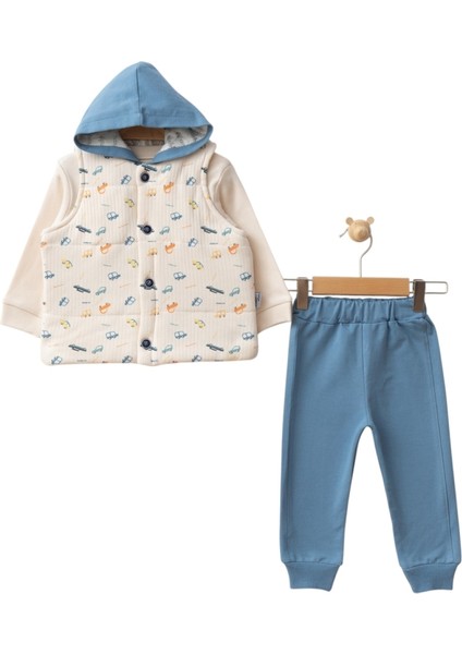 Araba Baskılı Yelekli 3'lü Takım