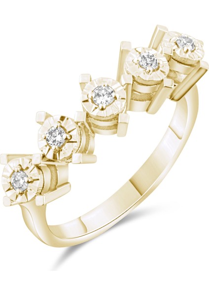 0.15 Karat 5 Taş Pırlanta Yüzük, Gerçek Pırlanta, Sertifikalı Mücevher