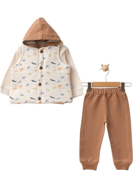 Araba Baskılı Yelekli 3'lü Takım