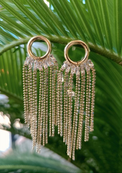 Sarı Renk Zirkon Taşlı Lüks Abiye Küpe fiyatları