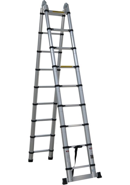Elmas Serisi – 9+9 Basamaklı Çift Taraflı Teleskopik Alüminyum Merdiven | 2,8+2,8 M | 150 kg A Tipi fiyatları