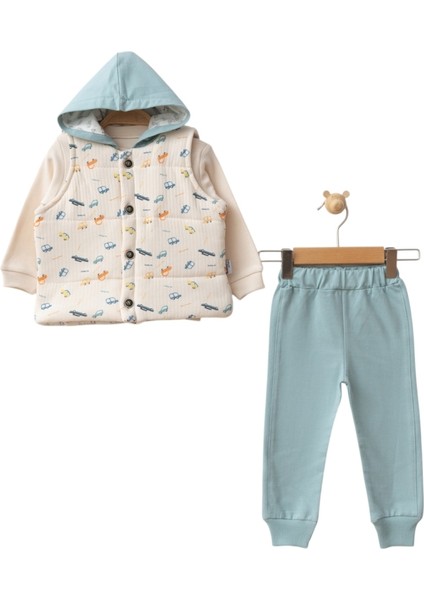 Araba Baskılı Yelekli 3'lü Takım