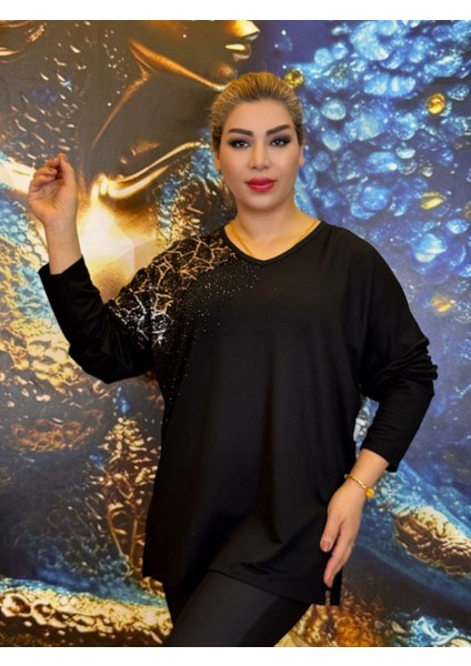 Bluz,günlük,yüksek Kaliteli,pamuk Ipliği,uzun Kollu,siyah Renk,desenli,taşli Işlemeli