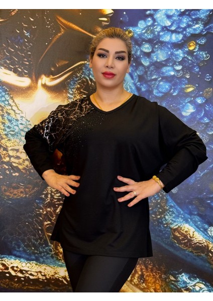 Bluz,günlük,yüksek Kaliteli,pamuk Ipliği,uzun Kollu,siyah Renk,desenli,taşli Işlemeli fırsatları
