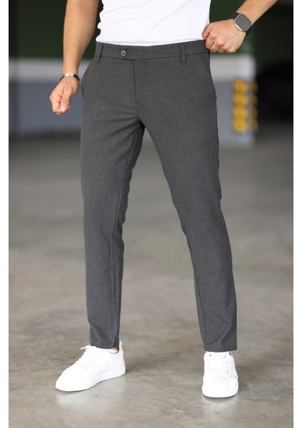 Erkek Antrasit Renk Italyan Kesim Slimfit Kumaş Pantolon