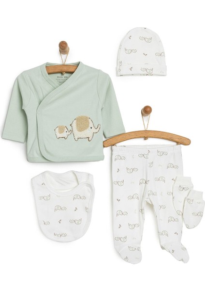 Organik Pamuklu Gökkuşagı Nakışlı 5li Hastane Çıkışı Seti Yeni Doğan