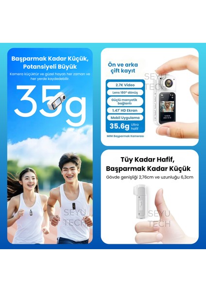 Thumb Pov Aksiyon Kamerası 2.7k 1080P Video Kaydı 180° Lens Dönüşü Güçlü Bataryalı Aksiyon Kamerası fiyatları